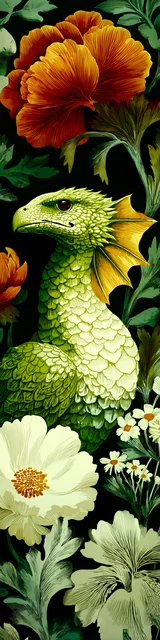 Free printable dragon bookmark featuring dragon with scales in a green theme